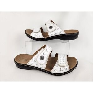 Clarks Ultimate Comfort Women's SZ 10‎ Wide White Leather Leisa Sandals Shoes